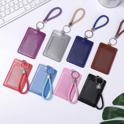 China Universal Fashion Wristband Key Chain PU ID Badge Holders Credit Card Work Card Bus Bus Leather Card Case for sale