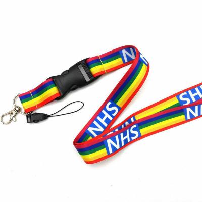 China Fashion Satin Polyester Sublimation Printing NHS Health Rainbow Key Chain Neck Lanyards for sale