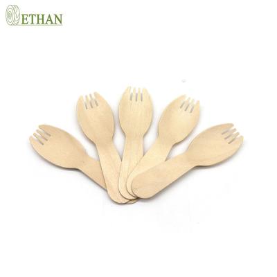 China Convenient 92mm Wide Scale Small Wooden Spoon With Tooth Shape Birch Environmental Protection Spork Wooden Spoon for sale