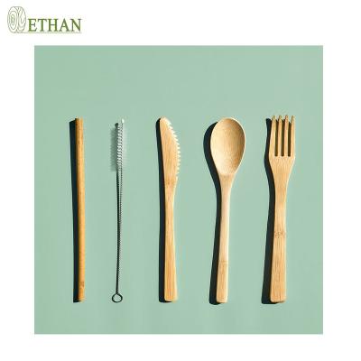 China Convenient Restaurants Easily Fork Knife Spoon Customized Logo Bamboo Biodegradable Disposable Cutlery for sale