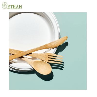 China Convenient Personalized Dessert Fork Knife Spoon Bamboo Biodegradable Disposable Cutlery for sale