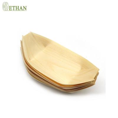 China Sustainable Disposable Plates Disposable Shaped Wooden Sushi Boat Prices for sale