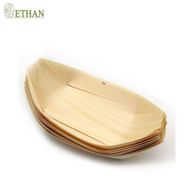 China Viable Japanese Catering Serving 220Cm 150Cm 115Mm Wooden Boat Tray Sushi Boat Container Wood for sale