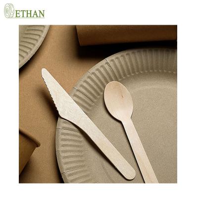 China Convenient Degradable 160Mm Wooden Tableware With Fork Knife Wooden Spoon for sale