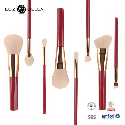 China 8pcs Women Makeup Brush Rose Gold Ferrule 100% Syntheitc Hair Cosmetic Brush Set ,Red Plastic Handle for sale