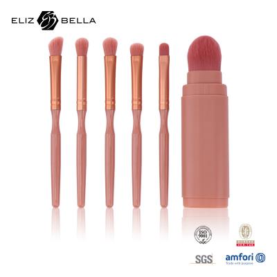 China Brocha de maquillaje retráctil, brocha de labios de viaje portátil 5 en 1, brocha para resaltar, brocha para sombra de ojos, mezcla de base en venta