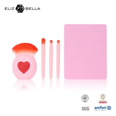 China Juegos de brochas de maquillaje de 4 piezas, brochas compactas para base con espejo y estuche de almacenamiento, brochas portátiles para sombra de ojos en venta