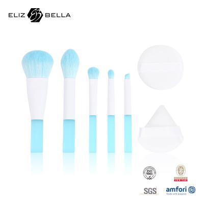 China 5pcs cepillos de maquillaje con maquillaje puff, maquillaje de viaje cepillo conjunto de PVC transparente caja de embalaje, con diseño de impresión en venta