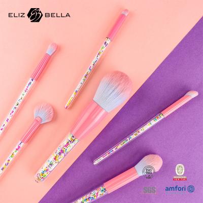 China 6pcs Makeup Brush Set Candy Makeup Brushes Colorful Transparent Brush Handle Granular Plastic for sale