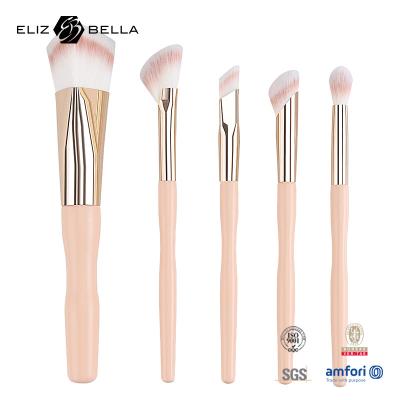 China 5pcs Factory Price Custom Logo 100% Synthetic Hair Vegan Face Eye Makeup Brush Set,Wooden Handle  And Aluminium Ferrule for sale