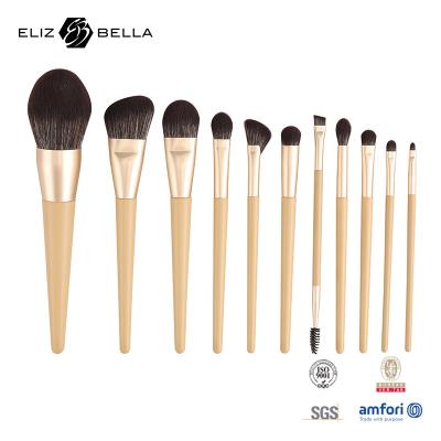 China 11 Pieces Wooden Handle Beauty Makeup Brush Set Aluminium Ferrule Cosmetic Brushes,Synthetic Hair Brush Set for sale