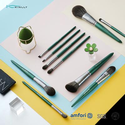 Cina Set di pennelli cosmetico di legno verde di trucco della maniglia 10piece con capelli sintetici in vendita