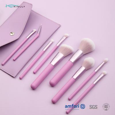 China Purple Travel 9pcs Plastic Makeup Brushes With PU Pouch for sale