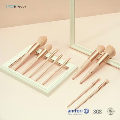 Cina Set di pennelli cosmetico del puntale di trucco del manico di legno di spazzola di alluminio rosa in vendita