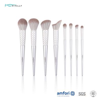 China La fibra sintética Crueldad-libre eriza el sistema de cepillo del maquillaje de la cara 8pcs, la manija de madera y la virola de aluminio en venta