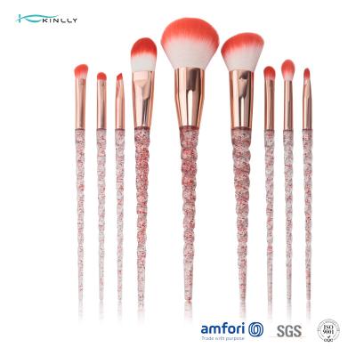 China Gewundenes Kunststoffgriff-Make-upbürsten-Geschenk stellte Rose Gold Ferrule Private Label ein zu verkaufen