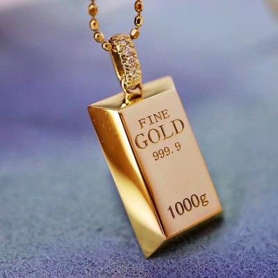 China TRENDY Gold Plated Bar Brick Fashion 18K Gold Necklace Women Jewelry Small Gold Pendant Necklaces for sale