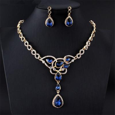 China TRENDY Fashion Rhinestone Women Necklace Earring Sets Jewelry Bridal Engagement Wedding Trendy Ladies Nacklaces Earrings Jewelry Sets for sale