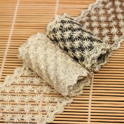 China Sustainable Wholesale Lace Ribbon African Embroidered Mesh Lace Trim Clothing Wedding Decorating Lace Fabric 7.5cm Wide for sale