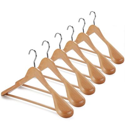 China Natrual Modern Extra Wide Shoulder Brand Fashion Wooden Coat Hangers Clothes Suit Hange for sale