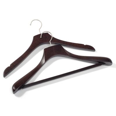 China New Product Brand New Classic/Postmodern Luxury Beech Wood Shiny Gun Black Hook Coat Suit Hangers For Cloths for sale