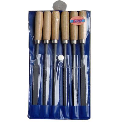 China Swiss Pattern Folder 6pcs Set Hobby Wooden Steel Needle Craft Tool Precision Blue Wallet Handle Packing Master File Set for sale