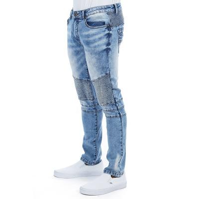 China 2022 High Quality Punk Pleat Knee Pants Breathable Elastic Jeans For Men High Street Biker Balman Slim Jeans for sale