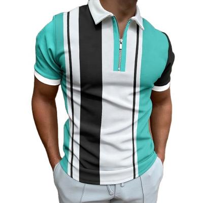 China 2022 Summer Hot Selling Anti-Wrinkle Polyester Casual Khaki Polo Tshirt Stripe Spot Polo Shirt Contrast Color Fashion For Men for sale