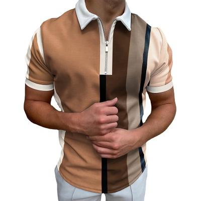 China High Quality Short Sleeve Polo Shirts Anti-Wrinkle RTS Color Contrast Stripe Mens Short Sleeve Fashion Design Polyester Polo T-Shirt for sale