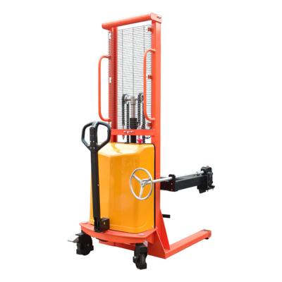 China Hotels / Garment Shops / Building Material Stores / Machinery Repair Shops... Sturdy Semi-Electric Oil Drum Equipment Stacker Lifter Pallet Truck for sale