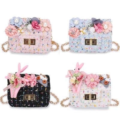 China Durable Cute Cartoon Rabbit Flower Bead Messenger Bag Children Princess Handbag Kids Cross Mini Little Girls Purses Chain - Body Bag for sale