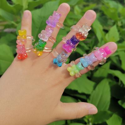 China CARTER LISA Fashion Colorful Teddy Bear Ring For Women Girl Bear Finger Ring Acrylic Statement Resin Bear Cute Dark Ring for sale