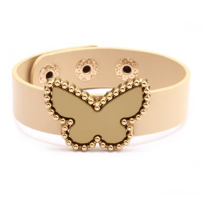 China CARTER LISA Fashion Jewelry Alloy Butterfly PU Acrylic Punk Leather Bracelet for Women Punk Bangles Charm Bracelet Gifts for sale