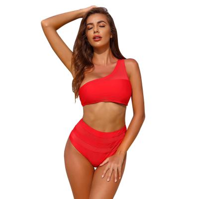 China 2020 Women's Bikinis Solid Nine Shoulder Swimwear High Waist Breathable Sexy Swimsuit Beach Wear Biquini Female for sale