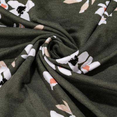 China Stretch Khaki Ground A Variety Of Flowers Printed 95% Rayon 5% Spandex Design Womens Fabric for sale