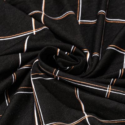 China White Stretch Black Groun Line Printed 95% Rayon 5% Spandex Design Women Fabric for sale