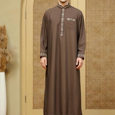 China Dubai Arab Muslim Men Pakistan Clothing Dubai Kaftan Abaya Wholesale Solid Color Polyester Islamic Men's Long Robe for sale