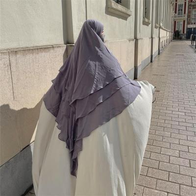 China Chiffon Wholesale One Peace Muslim Chiffon Scarf Simple Hijab Prayer Hijab Khimar Three Layered Over Long for sale