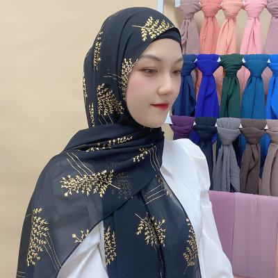 China Wholesale Fashion Malaysia Hot Sale Premium Chiffon Hijab Black With Shinny Gold Glitter Hijabs Scarf for sale