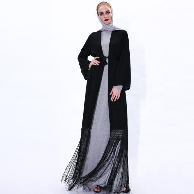 China Luxury Polyester Open Front Abaya Dubai Robe Abaya With Sleeves Tassel Design Fashion Bubai Abaya Chiffon Kaftan Straight Dress for sale