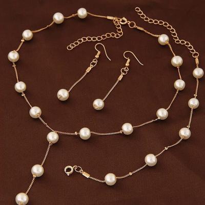 China Simple Environmental Friendly Crystal Jewelry Set Imitation Pearl Copper Alloy Necklace Accessories For Women Jewelry Set for sale