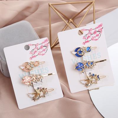 China Fashion Style Korean Cute Metal Starry Sky Hair Clips Girls Blue Pink Hair Accessories Clips for sale