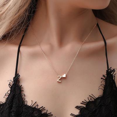 China High Quality Fashion Women Birthday Gift Love Heart Necklace Initial Zinc Alloy Letter Alloy Pendant Necklace for sale