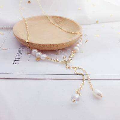 China High Quality Natural Zircon Crystal Necklace Simple Gold Plated Freshwater Pearl Necklace for sale