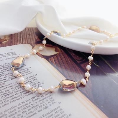 China New high quality fashion copper plated real gold bracelet pearl 14k gold plated bracelet artificial citrine freshwater for sale