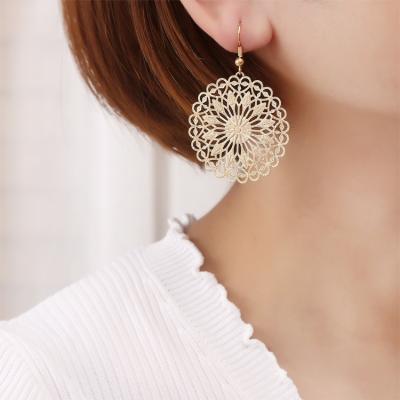 China Wholesale Vintage Round Gold Plated Earrings Flower Ethnic Style Women Charm Earrings for sale