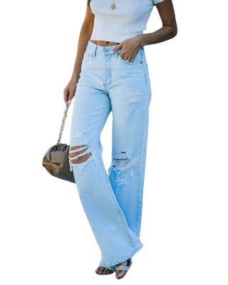 China New QUICK DRY washed women's light color temperament denim casual ripped pants stretch loose mom jeans for sale