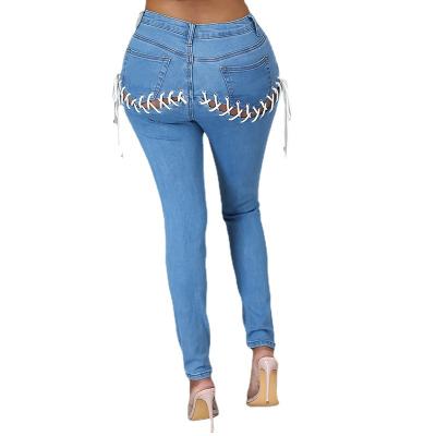 China Hot sale high waist stretch jeans new style women's jeans stitching slim loose jeans women viable fashion for sale