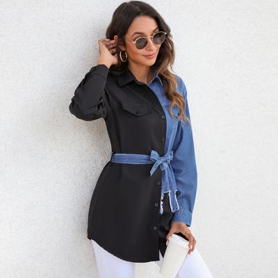 China New arrivals anti-pilling denim shirt spliced ​​patchwork women jeans shirts denim blouse denim shirt women for sale