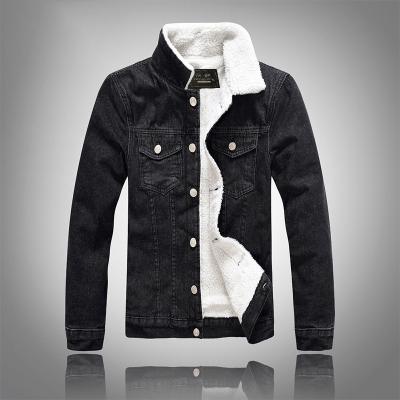 China Factory price QUICK DRY black washed denim jacket slim plus lamb fleece thicker jacket men's denim jacket for sale